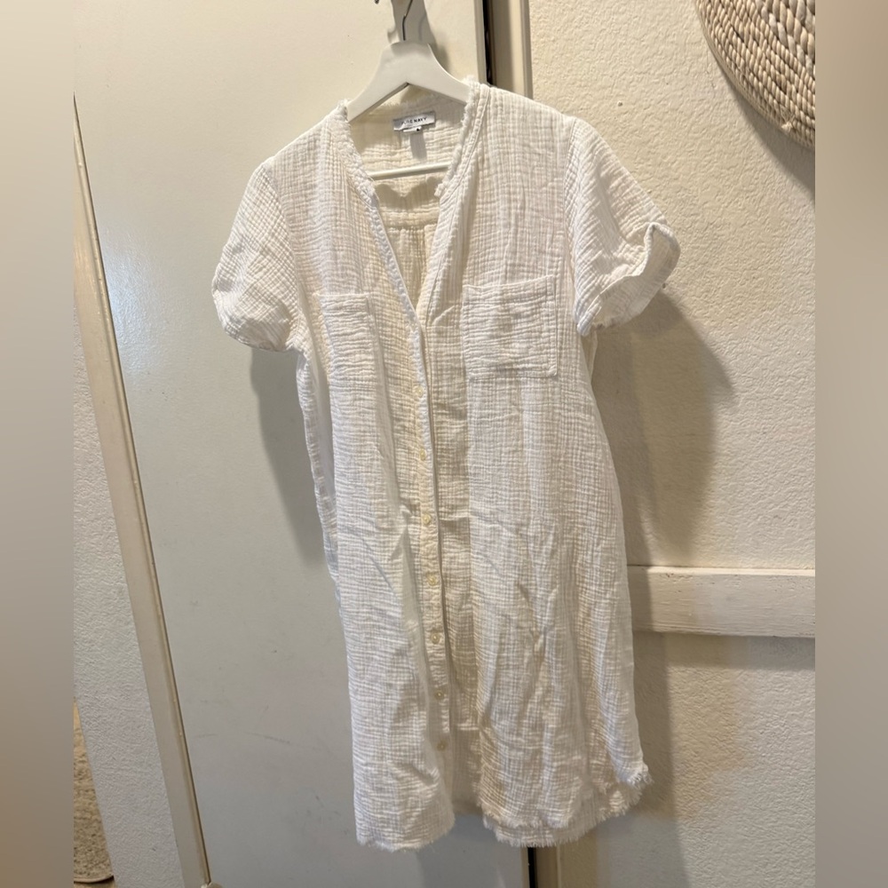 Pure Navy gauze button down dress in white medium